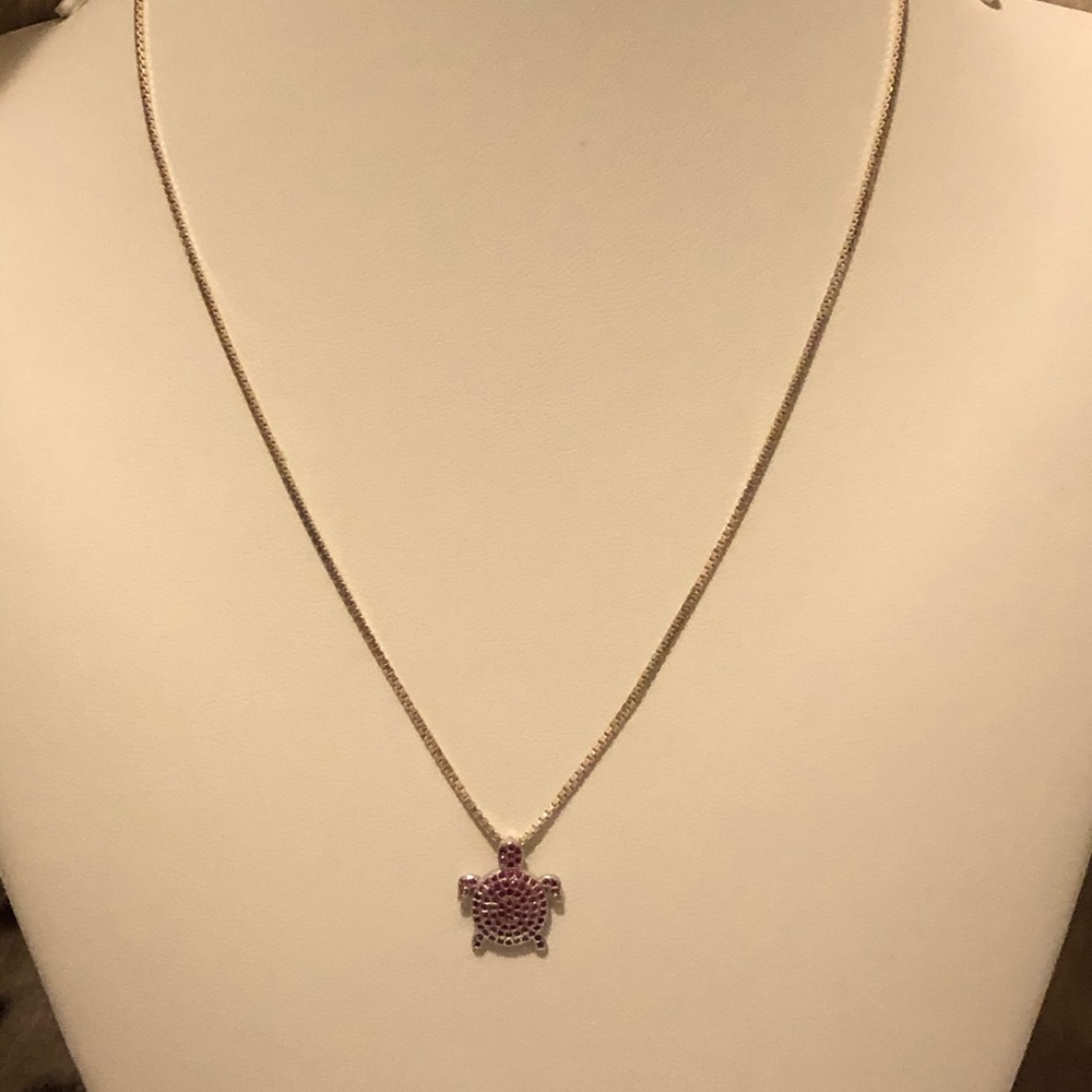 Pave RUBY Turtle necklace - Picture 2 of 6